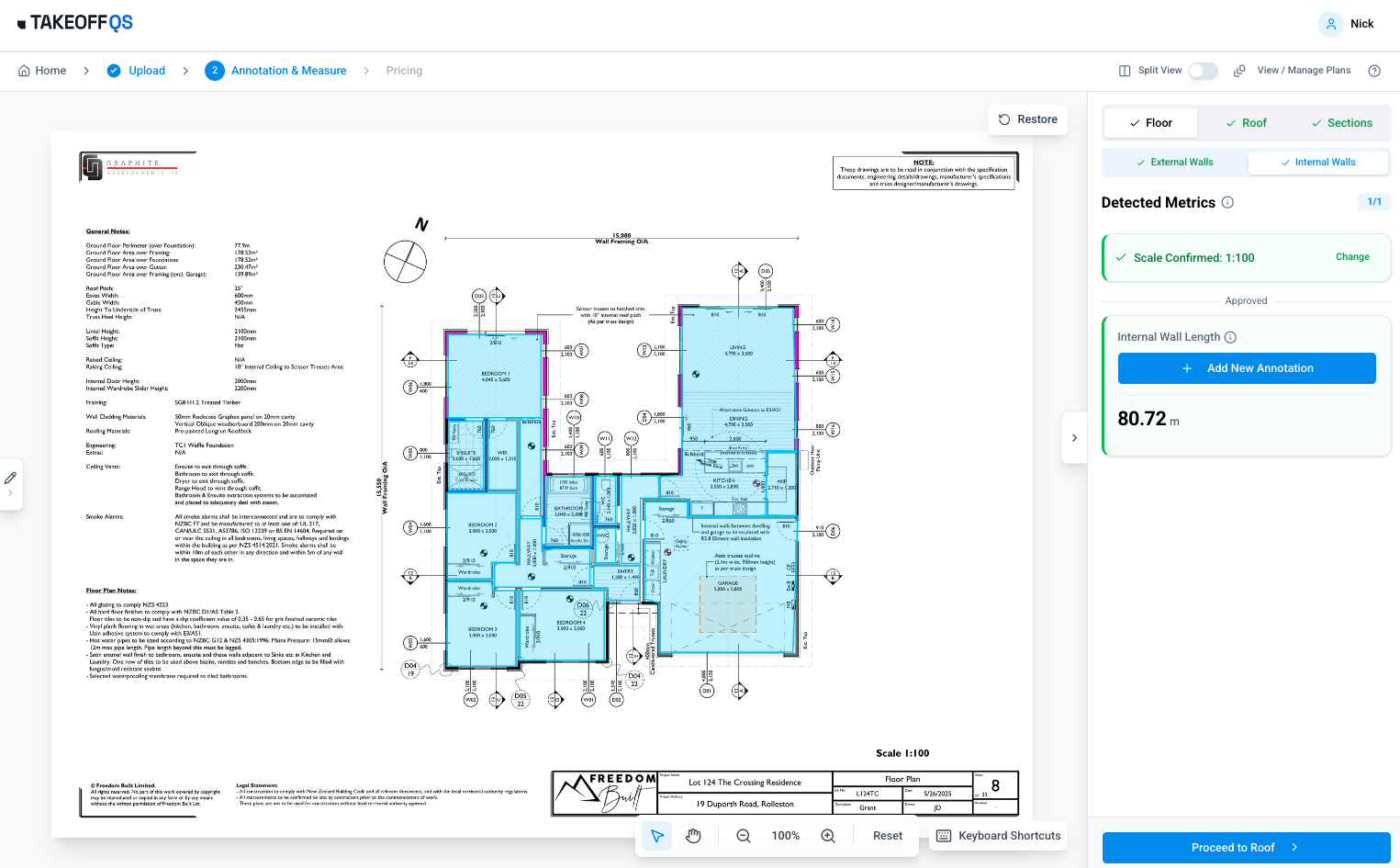 Measure and verify screen with detected metrics.